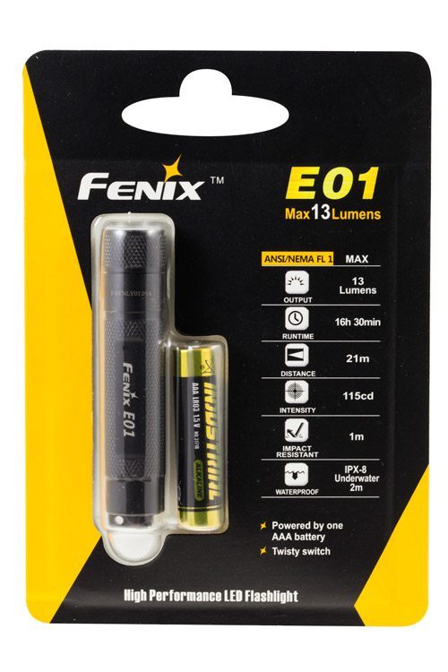Fenix E01 черный, упаковка
