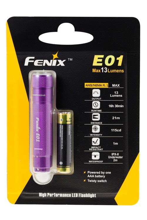 Fenix E01 фиолетовый, упаковка