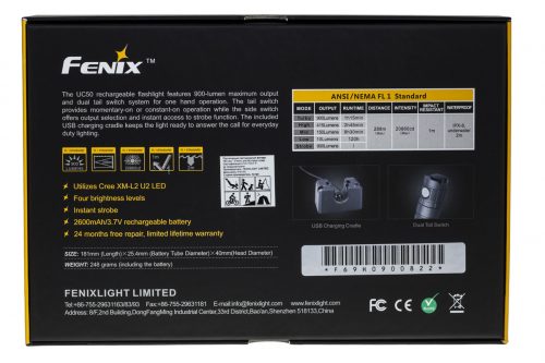 Fenix UC50 900lm мощный аккумуляторный фонарь